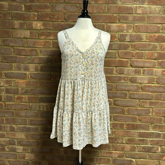 Blu Pepper Tan Floral Spaghetti Strap Dress Size Large - Picture 2 of 6